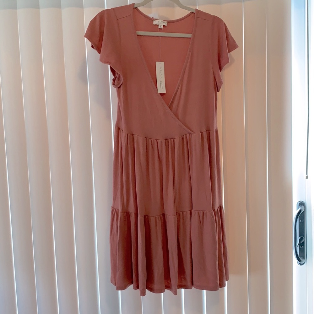 Coral rib knit dress